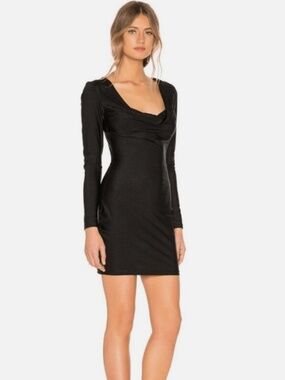 NWT Revolve x By The Way Zala Black Long Sleeve Cowl Neck Mini Dress